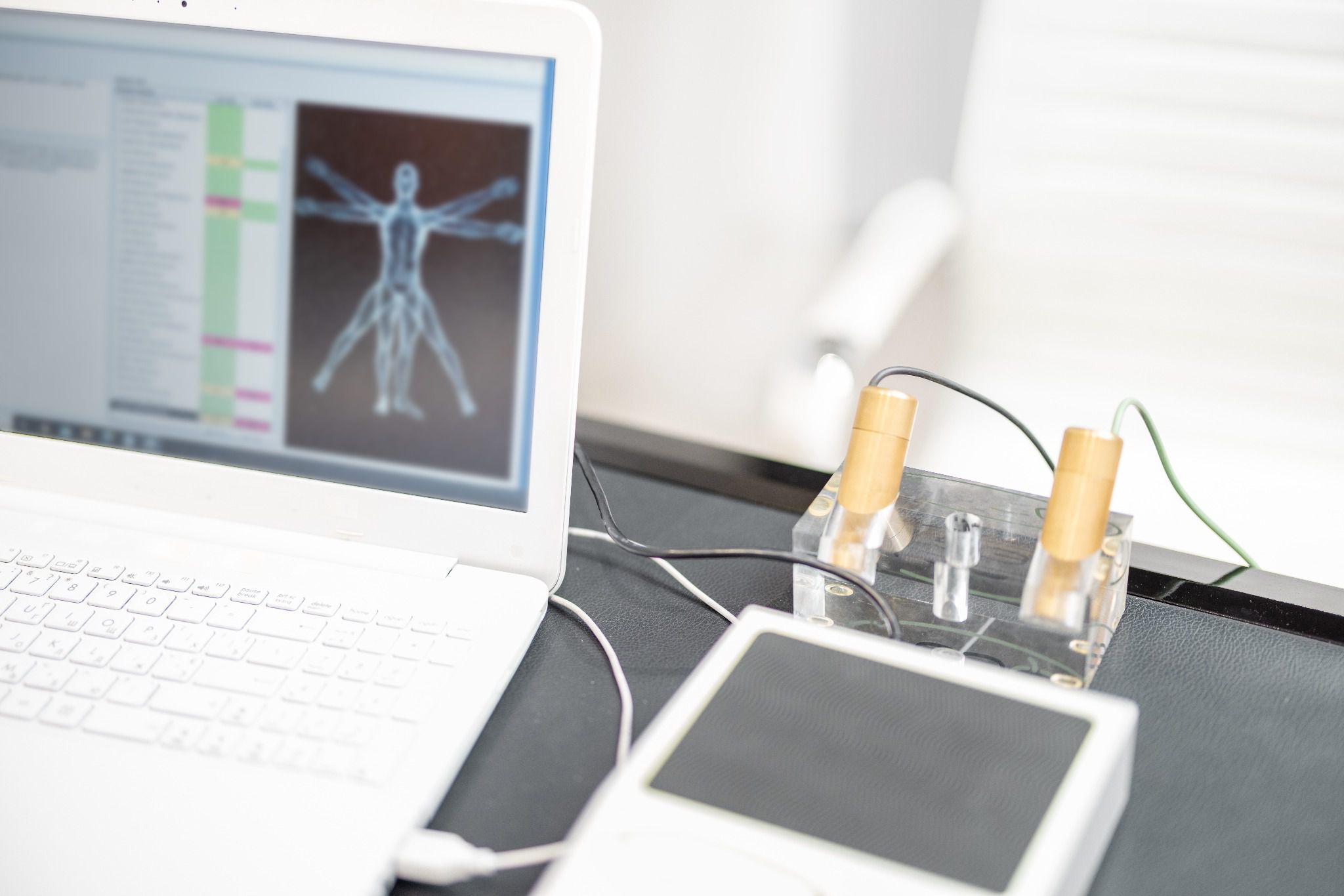 Detailansicht eines Geräts zur Bioresonanzbehandlung mit Computer